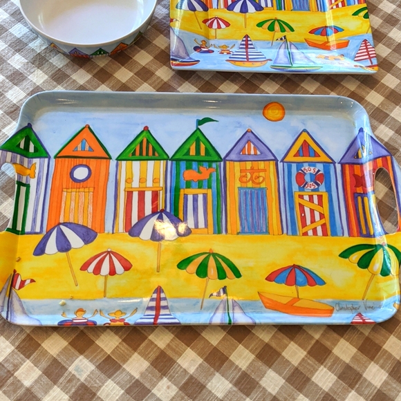 Christopher Vine Beach Cabanas Melamine Serving Set 3 Piece Rare Hard To Find - Picture 3 of 5
